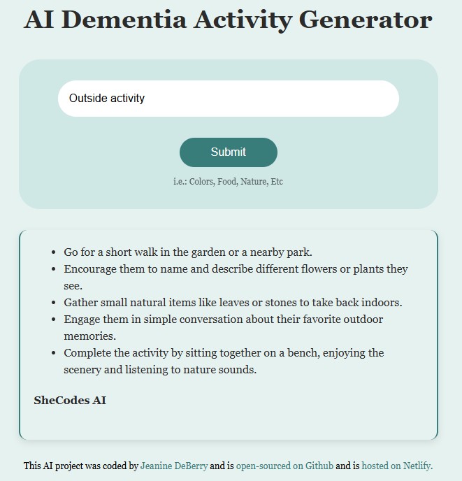 Jeanine Activity Generator preview